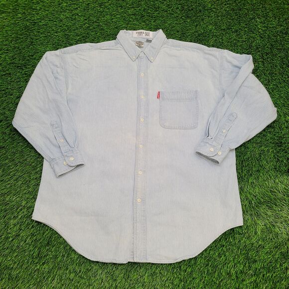 Vintage 90s Looney-Tunes Button Shirt XL 25x31 Pinstripe - Picture 2 of 16